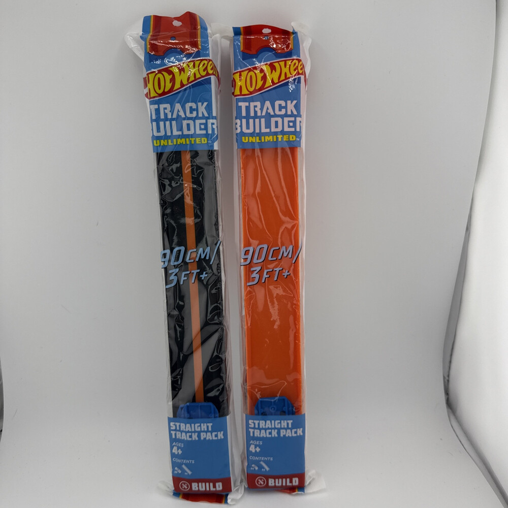 🔥🛞Hot Wheels BLACK & ORANGE Track Builder Lot Of 2 Straight Track Pack VHTF